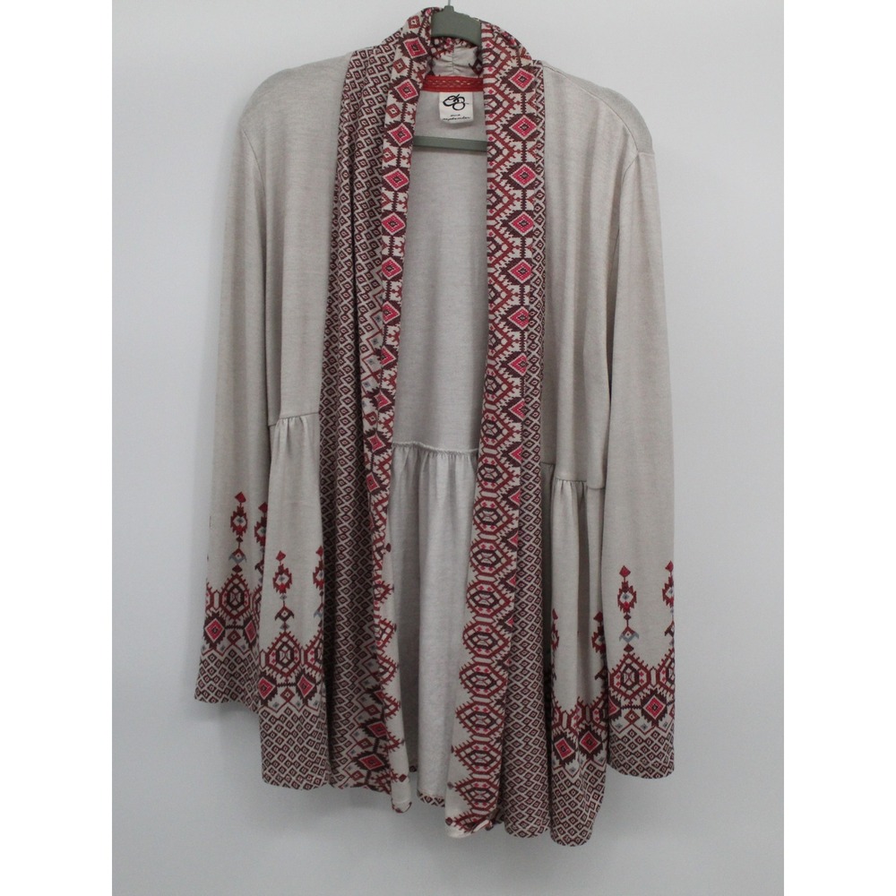 One September Anthropologie Southwestern Open Draped Cardigan Beige Red L